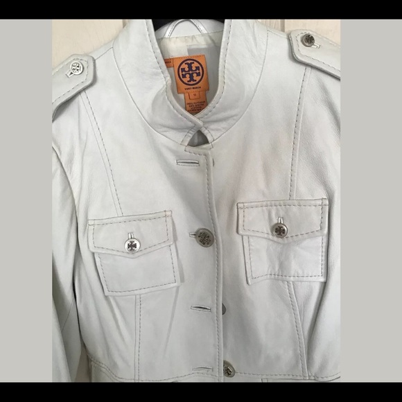 Tory Burch Cream Leather Military Style Jacket - Picture 2 of 7